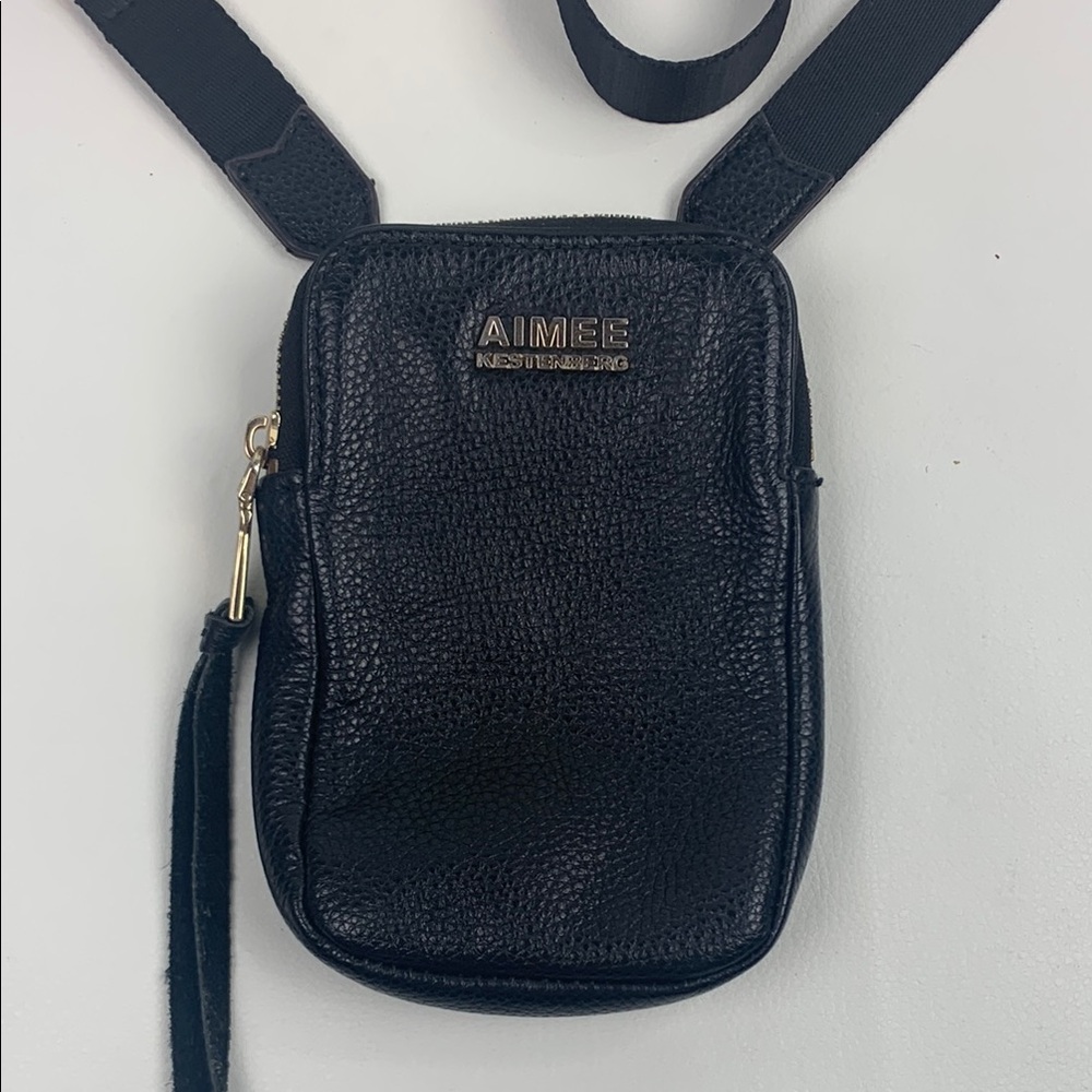 Aime Kestenberg Black leather Crossbody Bag Zip close Gold hardware pockets